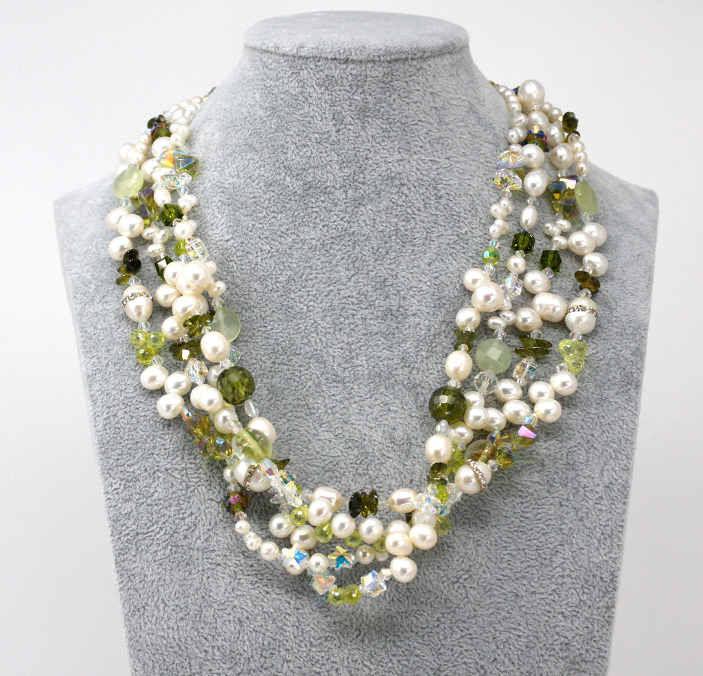 Rose Valade Collection Necklace with freshwater pearls, crystals and semi-precious stones.
