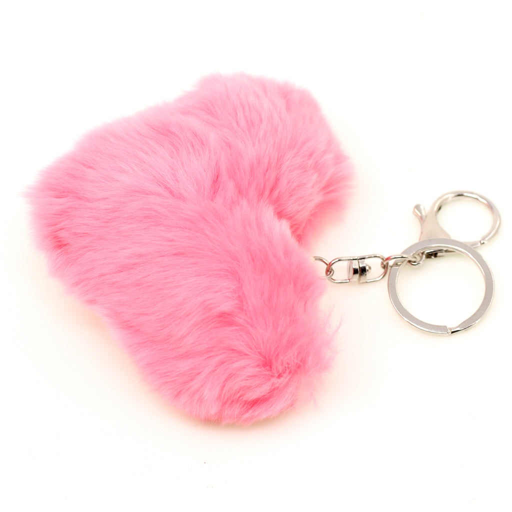 Purse Decoration - Pink rabbit repurposed fur heart