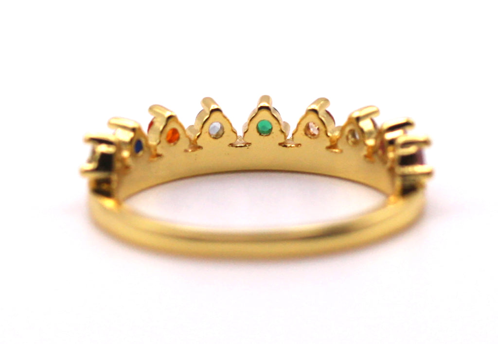 Women's Crown Gold plated Ring with multi-coloured zircon gemstones. Inside view