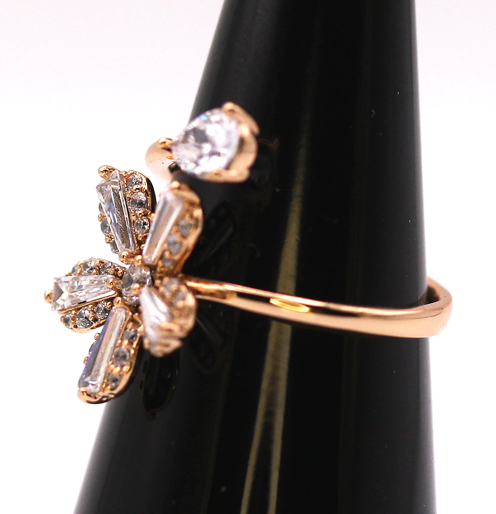 Women's Rose Gold Plated Ring Flower with Zircon Gemstones.. Side View