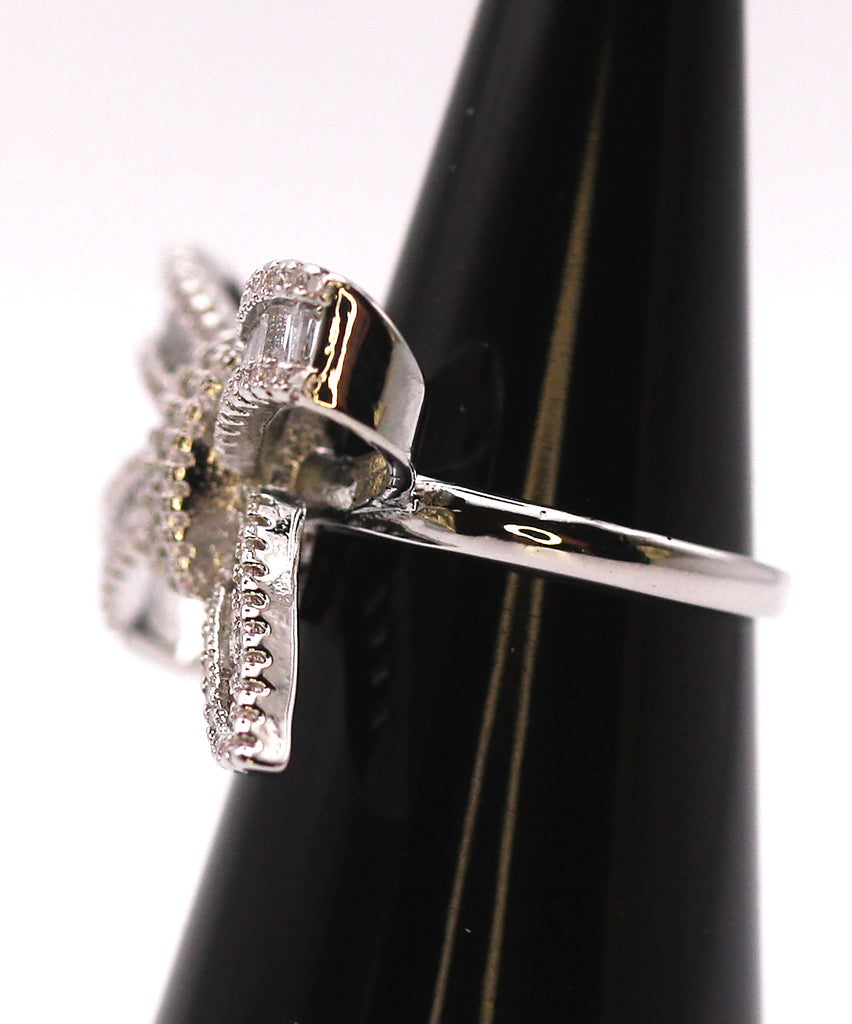 Women's Silver/Rhodium Plated Bow Ring with Clear Zircon Gemstones Side view