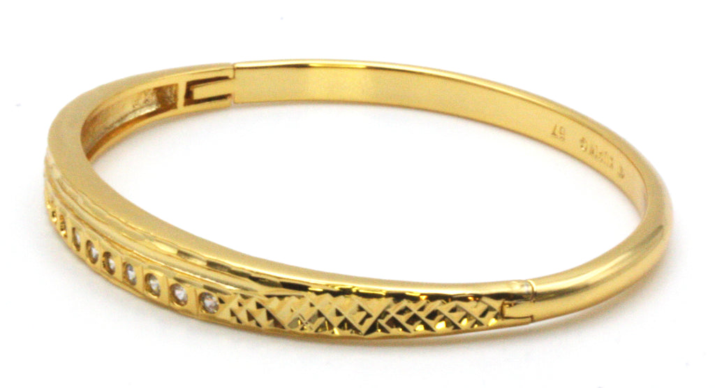 Women's bracelet in yellow gold plating with a single row of clear zircon gemstones