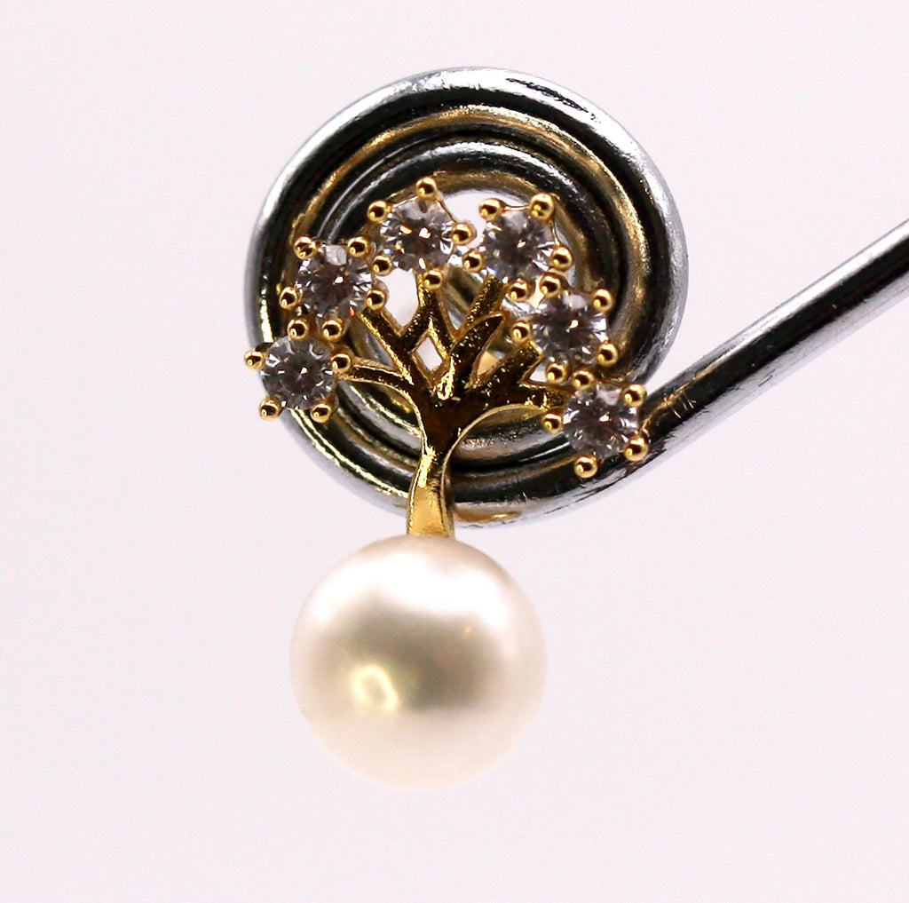 Women's Gold Plated Sterling Silver Earrings with freshwater Pearls on tree of life. - JD 147 - 1