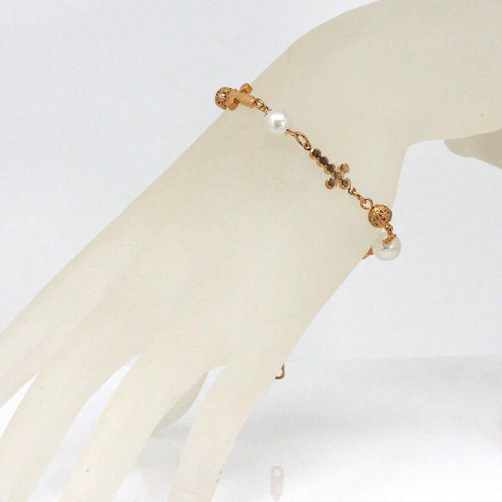 Faux Freshwater Pearls Women's Bracelet with Cross 