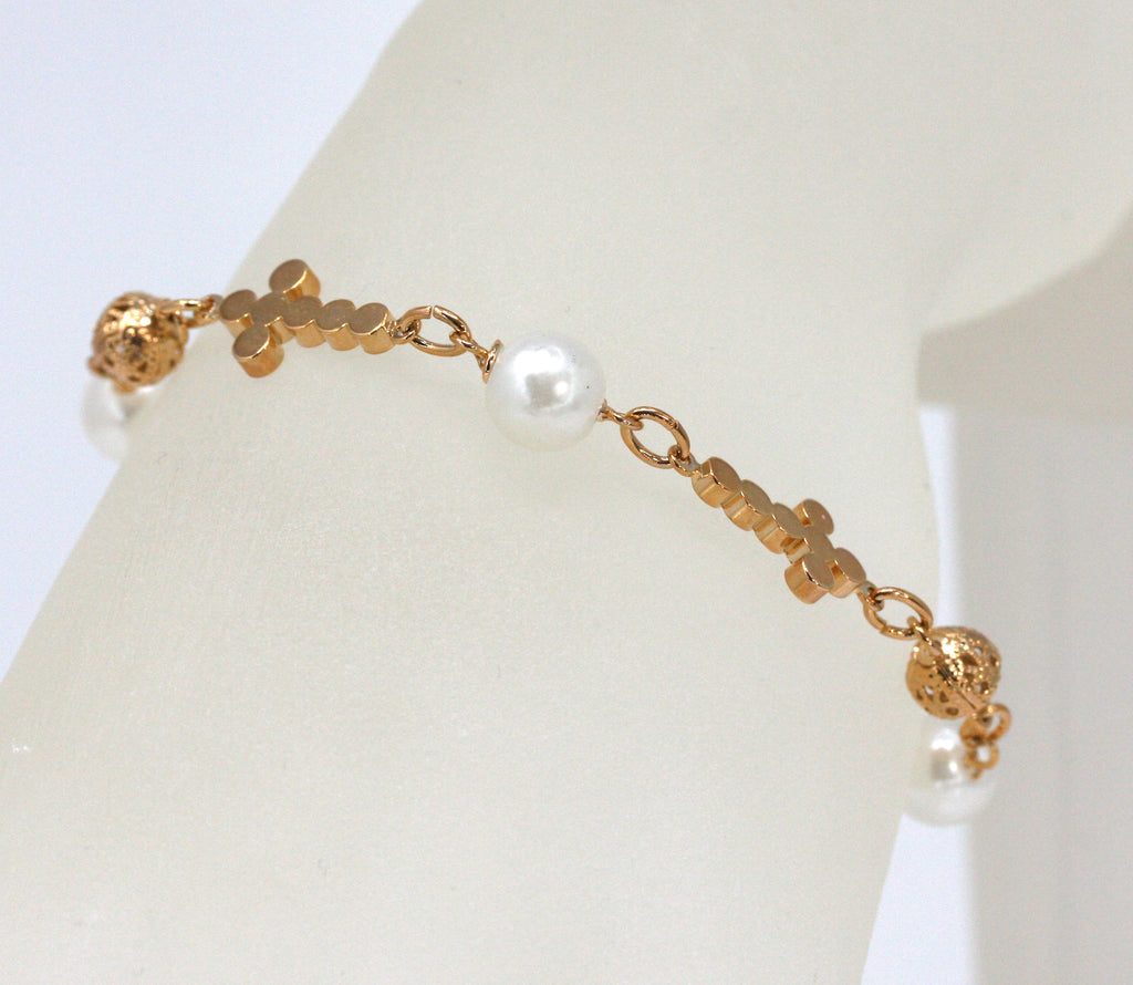 Synthetic Pearls Women's Bracelet with Cross