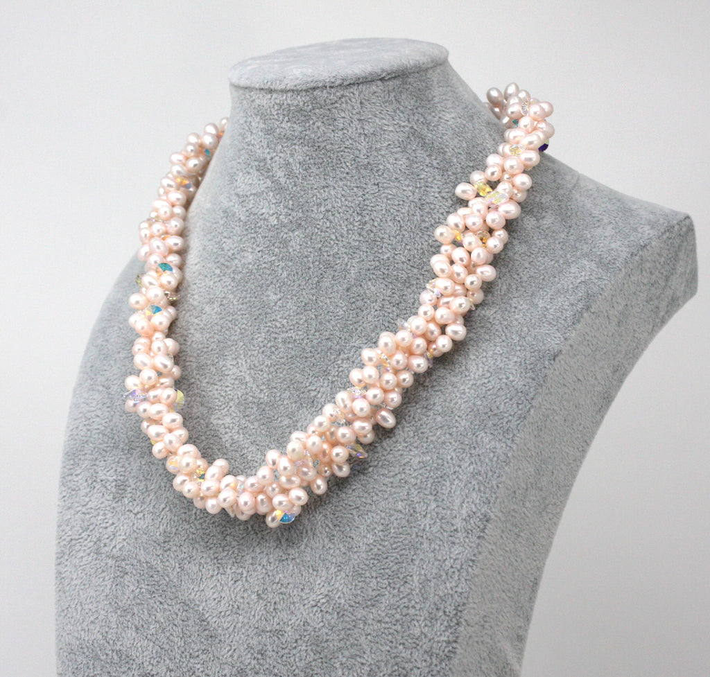 Rose Valade Collection Necklace with pink freshwater pearls and Swarovski Crystal Elements