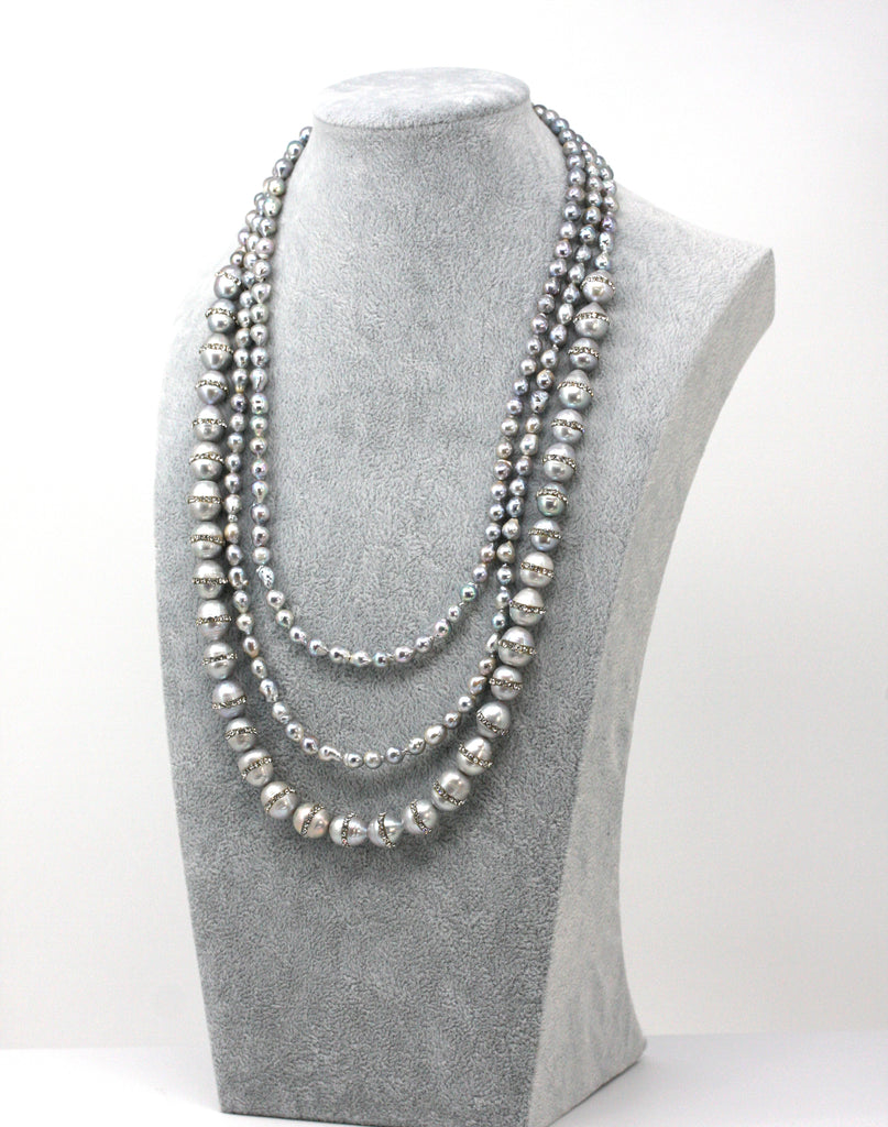 Rose Valade Collection Necklace of freshwater pearls with inlaid crystals. 