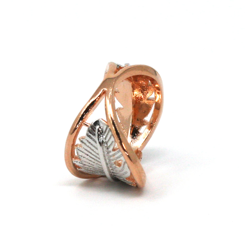 Rose Gold plated women's ring. Feather pattern and zircon gemstones - Ring 4