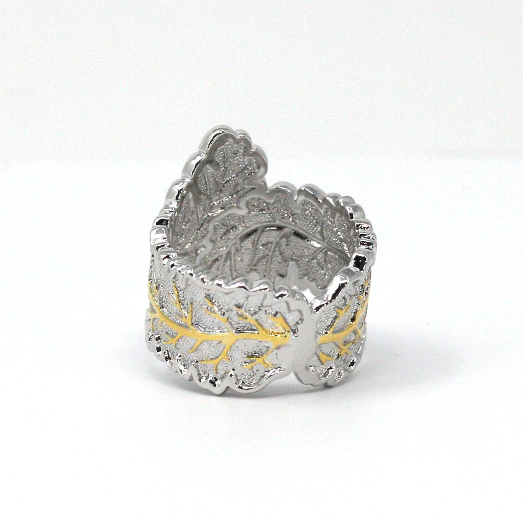 Silver/Rhodium plated women's ring. Leaf pattern. Ring 5