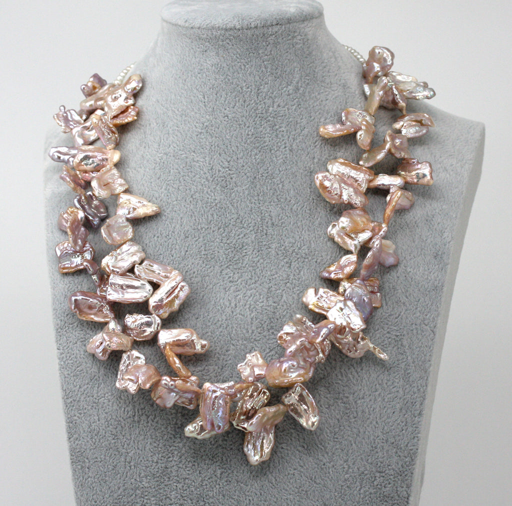 Rose Valade Collection Necklace with freshwater Biwa pearls. 