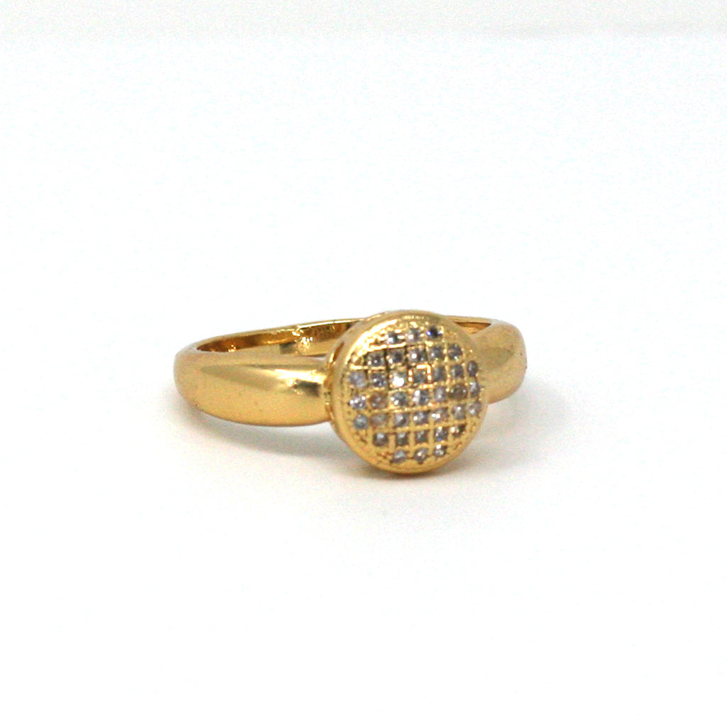 Gold plated women's ring with pave set clear zircon gemstones