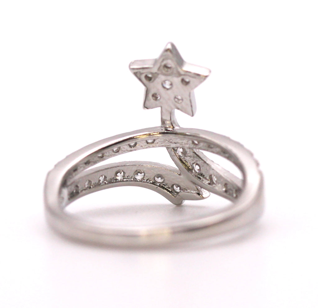 Star women's ring. Silver/Rhodium plated with zircon gemstones - C - 104