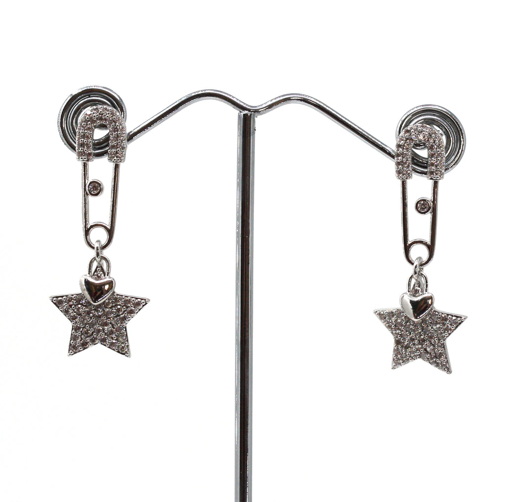 Safety Pin Earrings ,heart and star