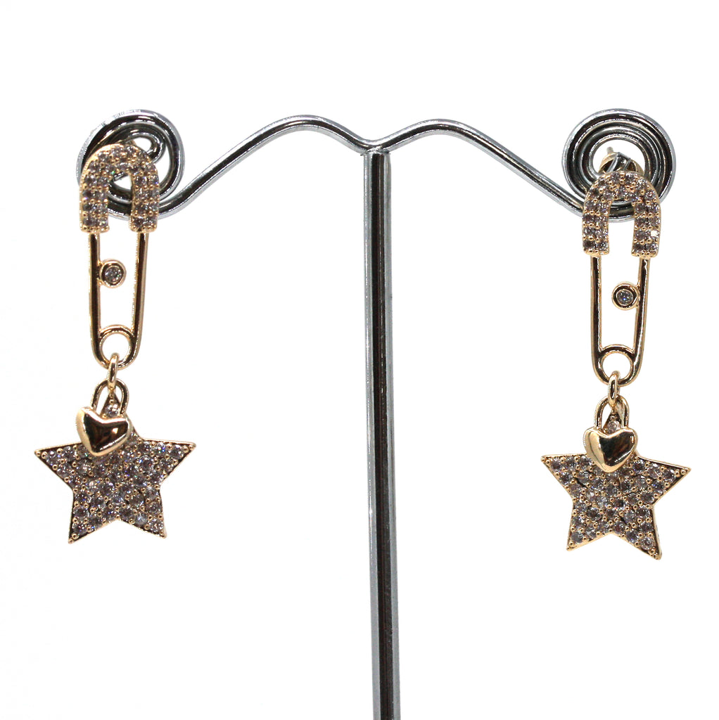 Safety Pin Earrings ,heart and star