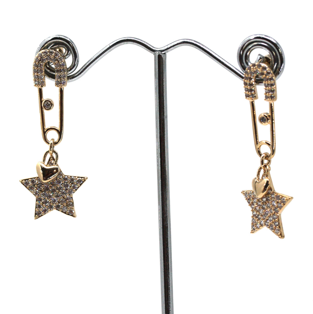 Safety Pin Earrings ,heart and star