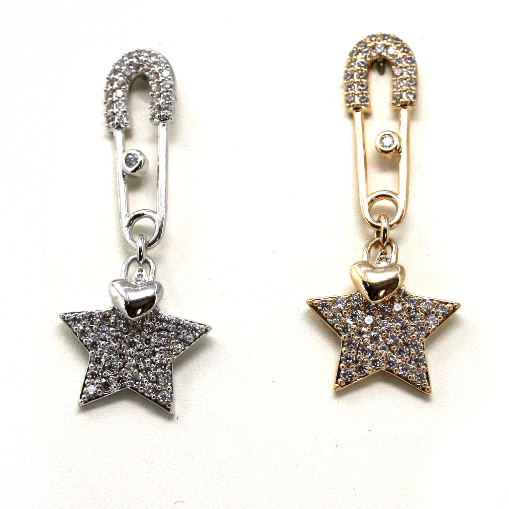 Safety Pin Earrings ,heart and star