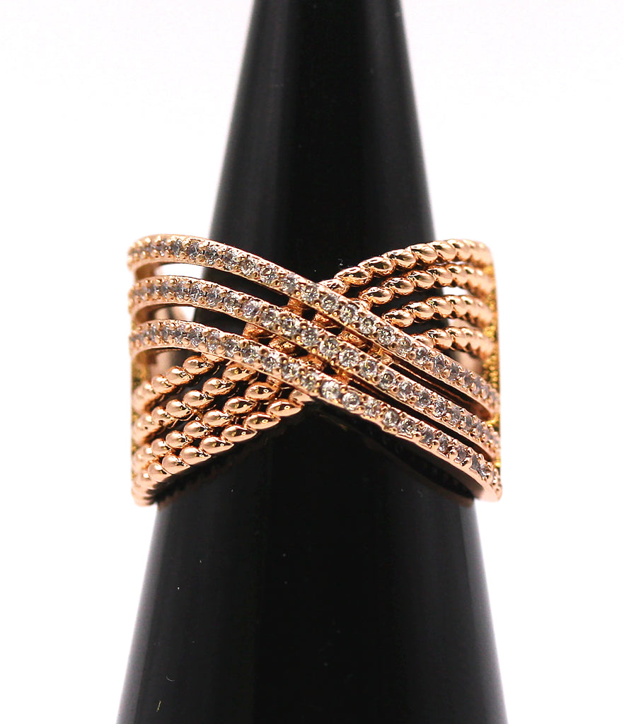 Rose gold plated women's ring. Pave set with zircon gemstones