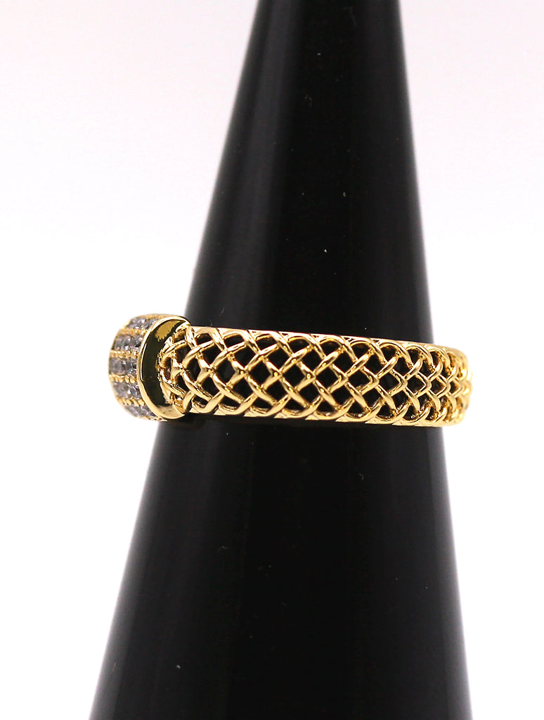 Yellow gold plated women's ring with zircon gemstones. side view