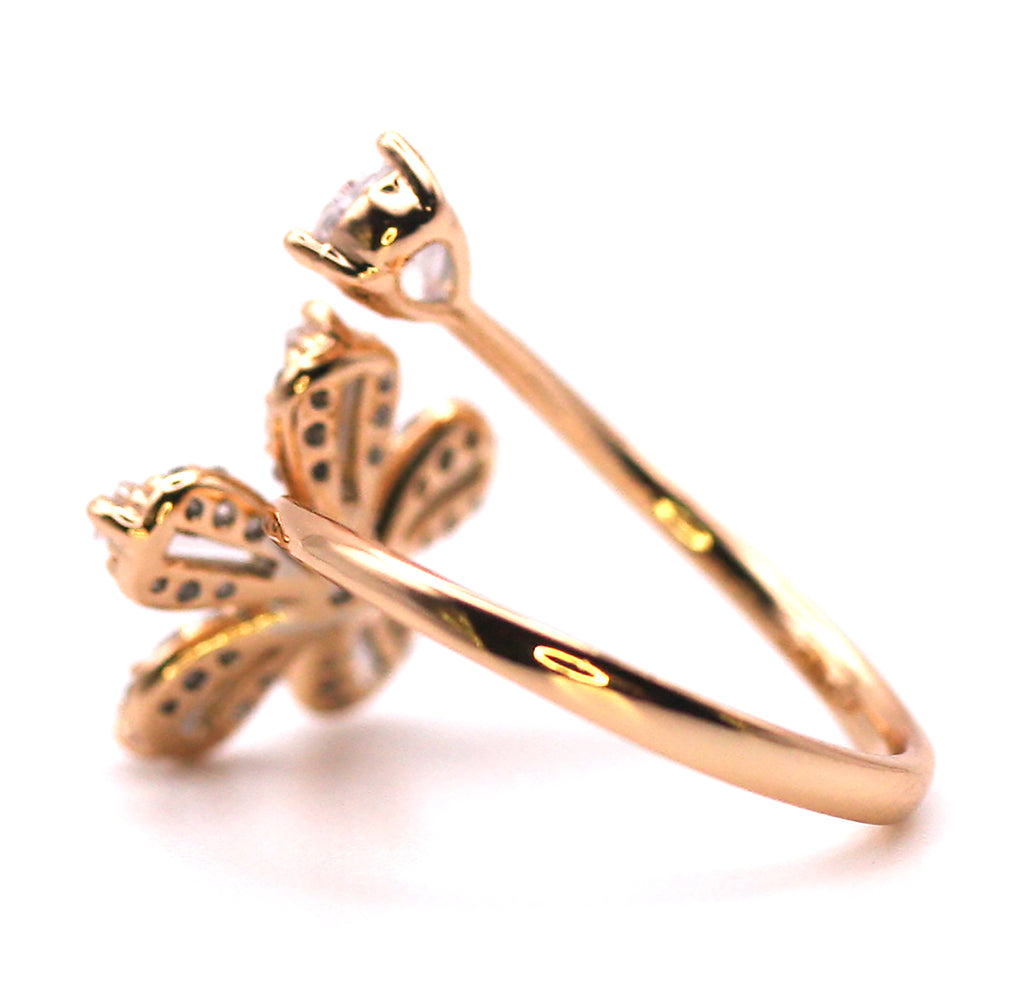 Women's Rose Gold Plated Ring Flower with Zircon Gemstones. Back view