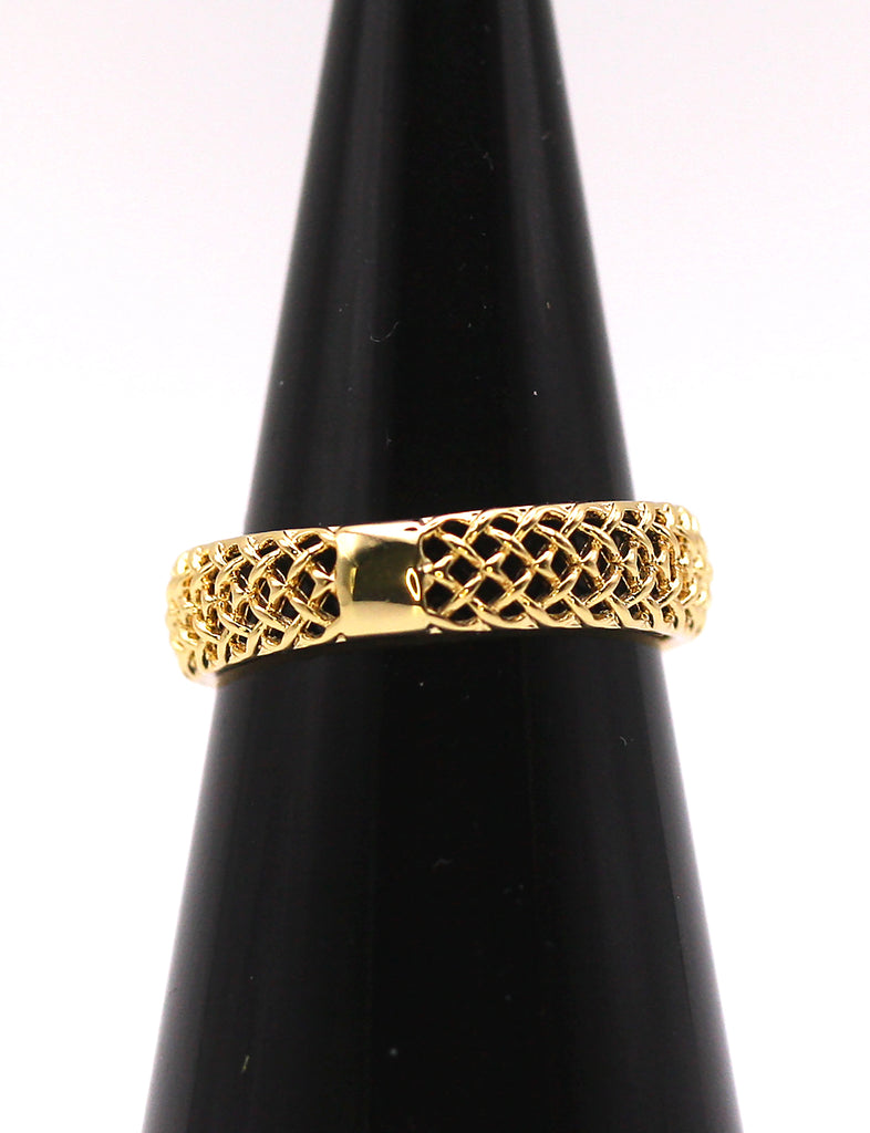 Yellow gold plated women's ring with zircon gemstones. Back view.