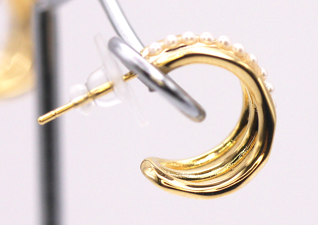 Freshwater Pearl women's gold plated hoop Earrings XPE - 51