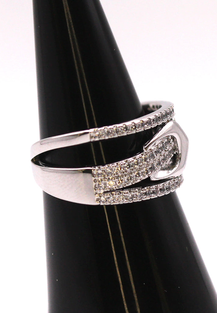 Women's ring in Gold or Silver/Rhodium plating. Belt pattern with zircon gemstones. M - 79