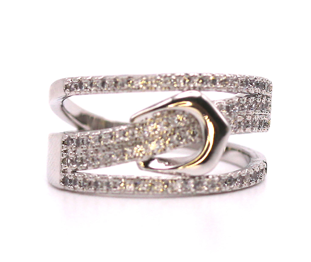 Women's ring in Gold or Silver/Rhodium plating. Belt pattern with zircon gemstones.