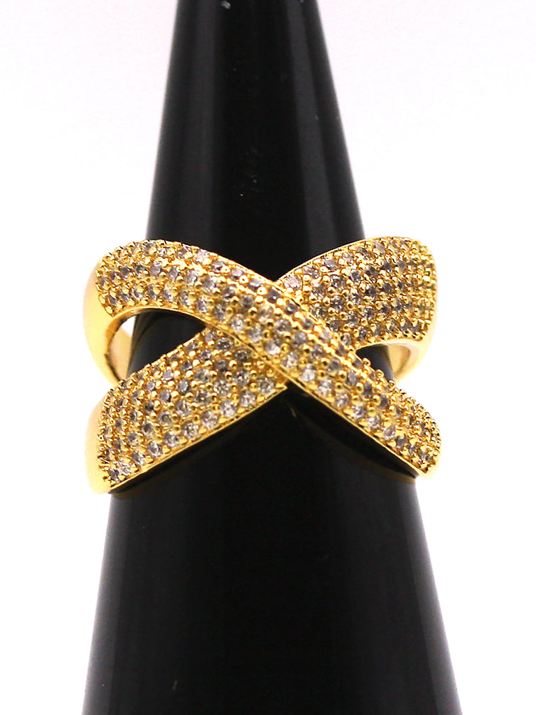 Women's ring in Gold or Silver/Rhodium plating. X pattern with zircon gemstone