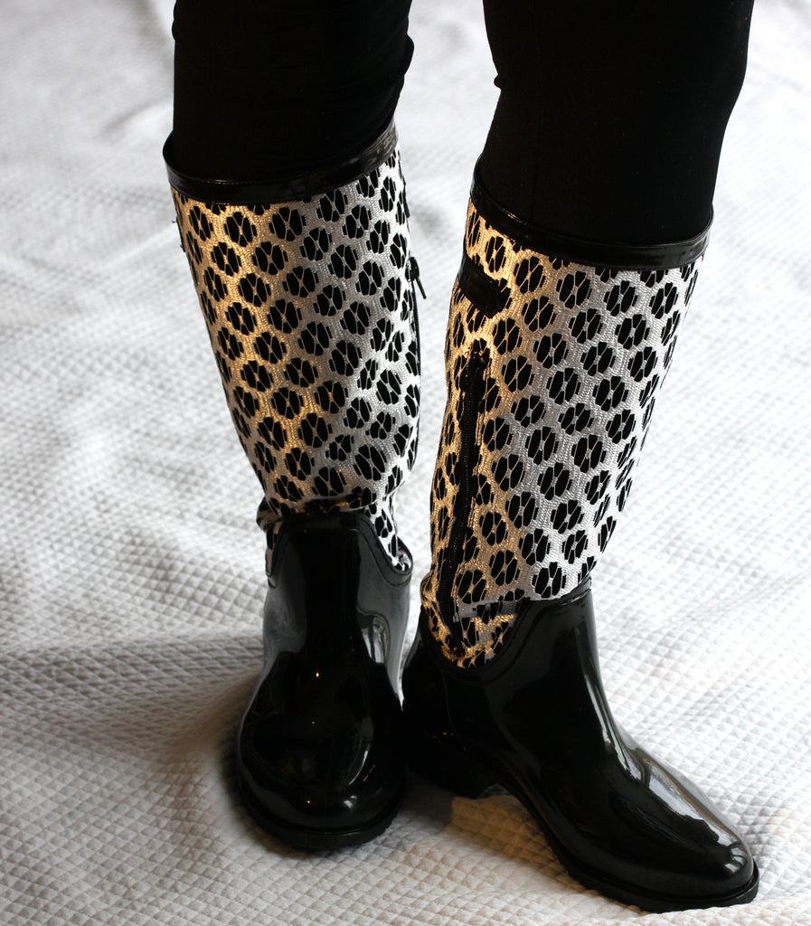 Tall rain Boots - Black and White Lace
