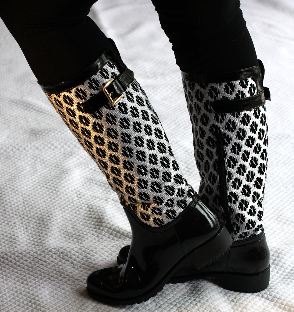 Tall rain Boots - Black and White Lace