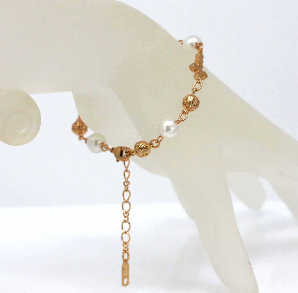 Synthetic Pearls Women's Bracelet with Cross
