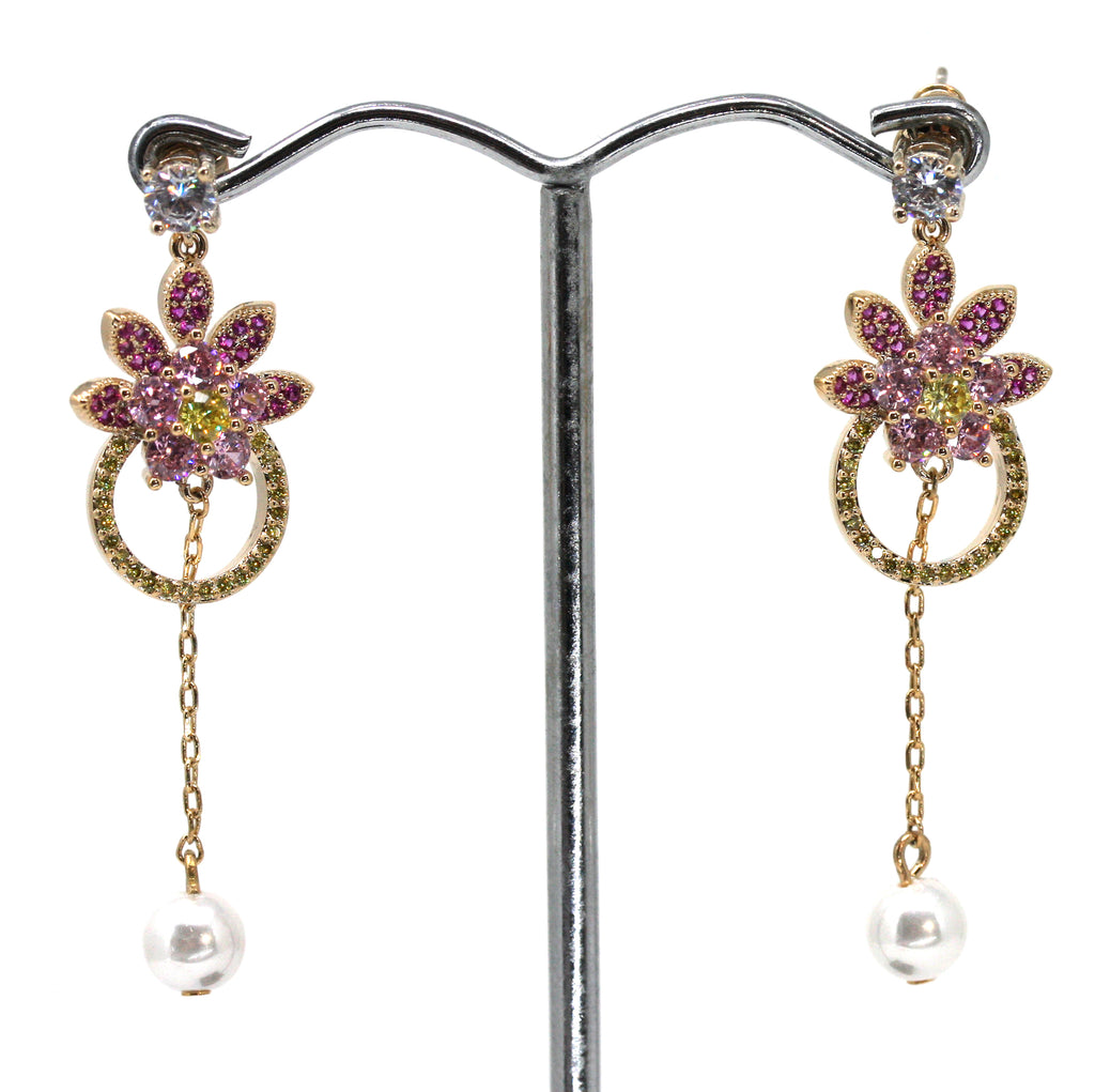 Lotus Flower Earrings with drop shell pearl