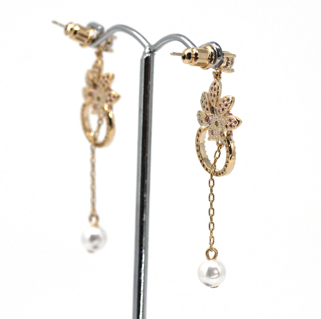 Lotus Flower Earrings with drop shell pearl