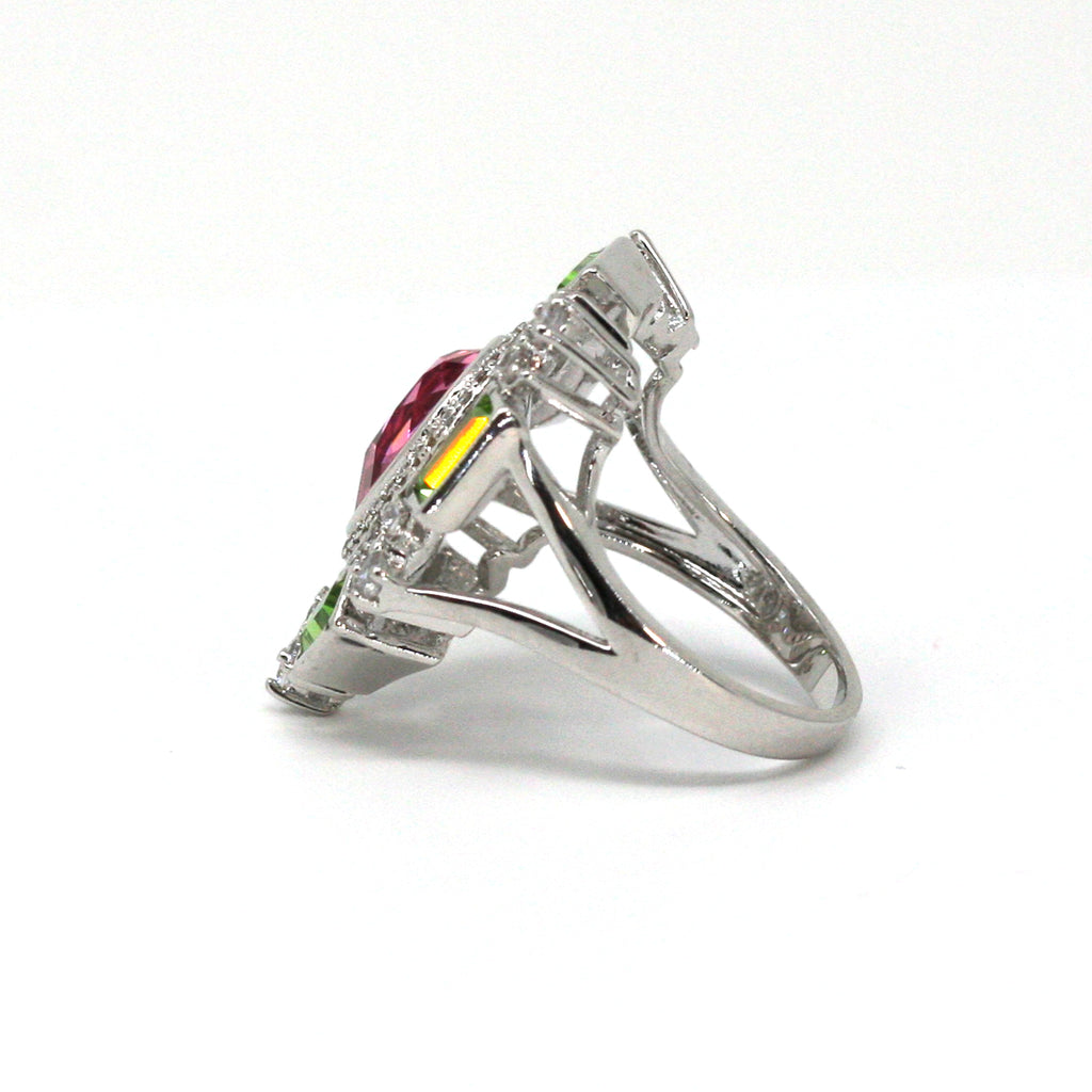 Silver/Rhodium plated ring with Swarovski Elements Crystals -Shield ring