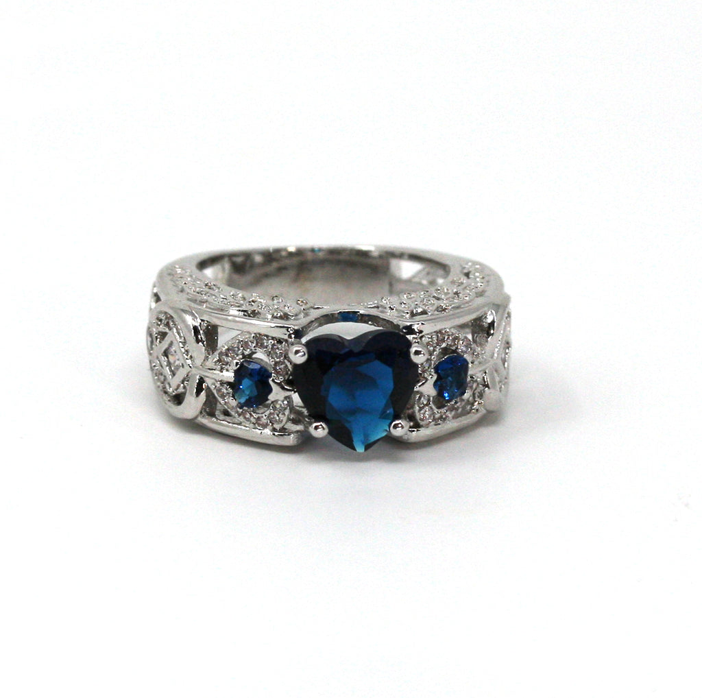 Capri Blue Heart gemstone Ring - Silver/Rhodium plated