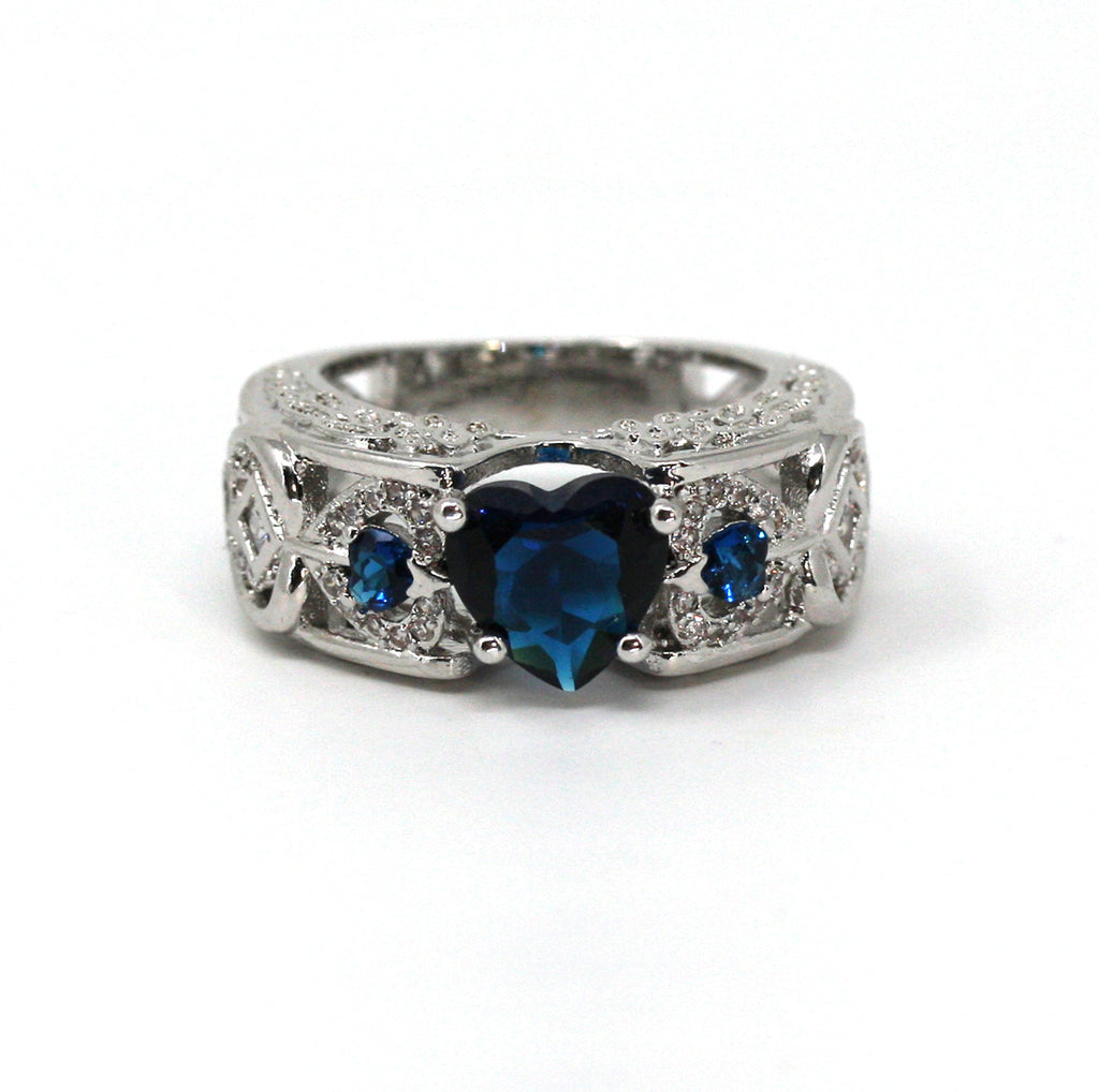 Capri Blue Heart gemstone Ring - Silver/Rhodium plated